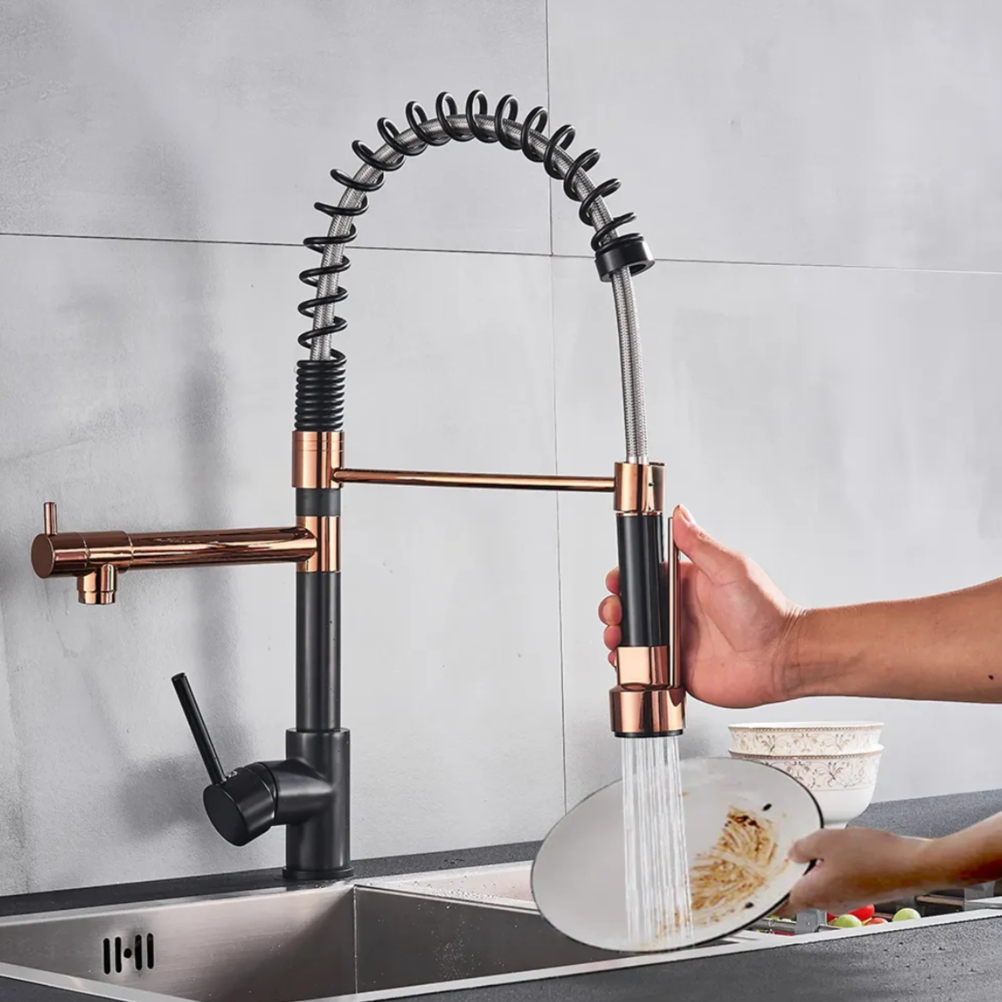 Modern Luxury Bathroom Faucet, Rose Gold Single Handle Vessel Sink Tap, Hot and Cold Water Mixer (Rose Gold)