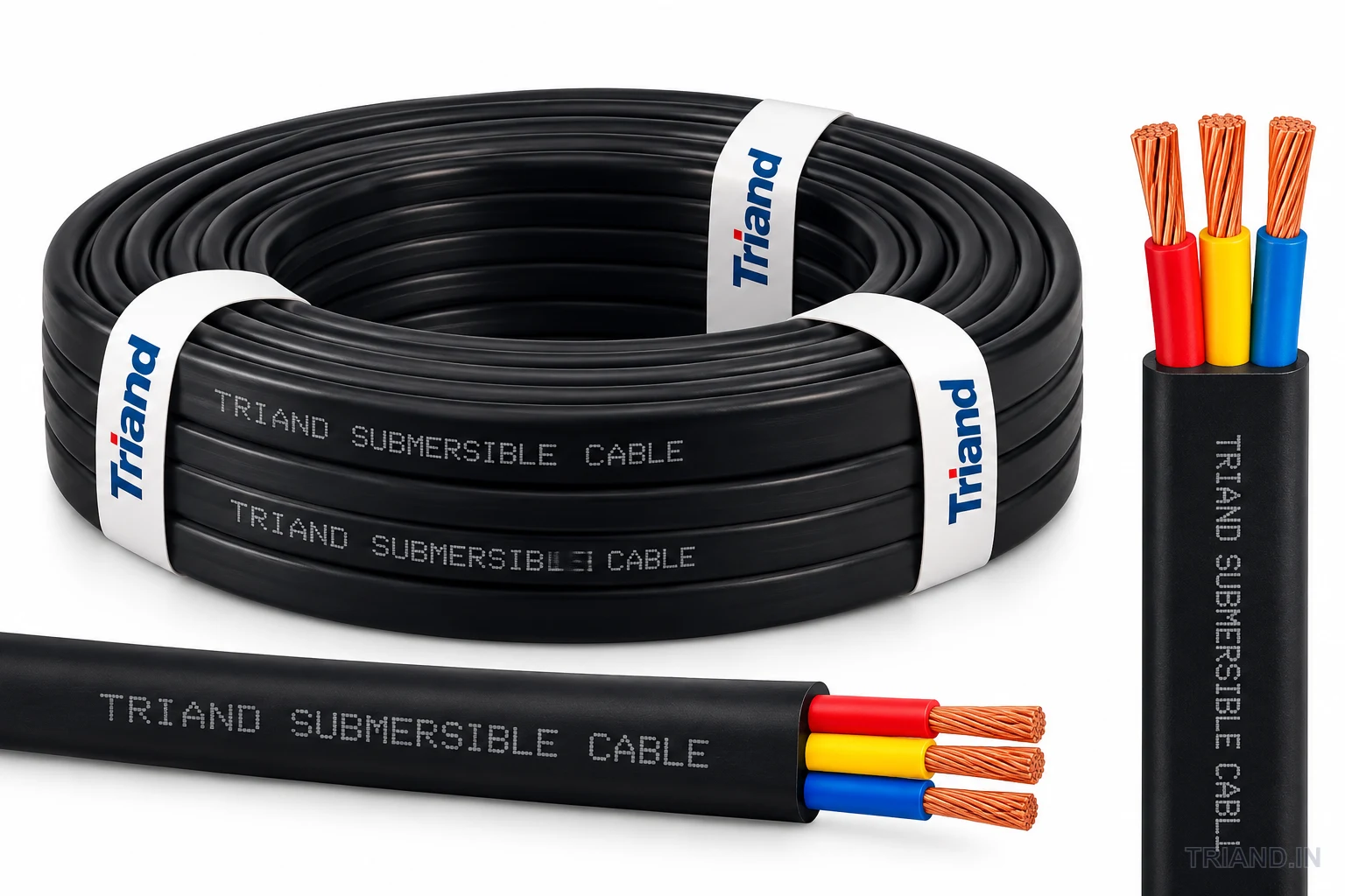 TRIAND 1.5 MM 3 CORE FLAT SUBMERSIBLE CABLE FOR WATER AND OIL FILLED SUBMERSIBLE PUMPS AND MOTORS Premium Grade Copper Wire