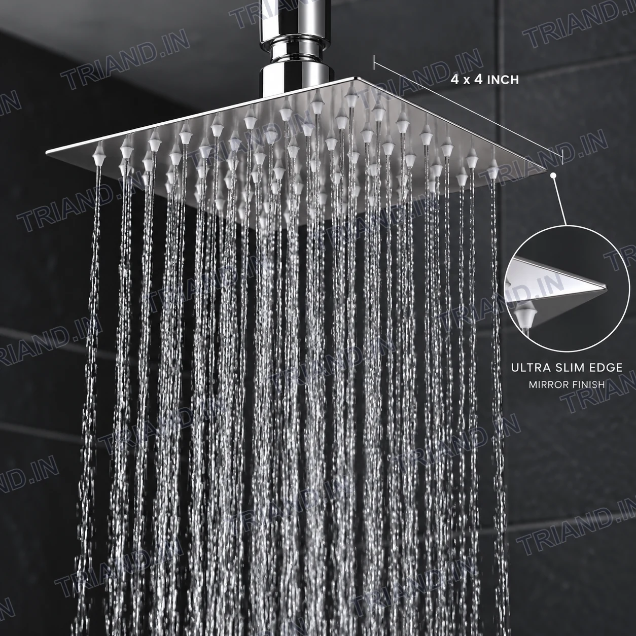 TRIAND 4 INCH SQUARE SUPER SLIM SHOWER HEAD CHROME MIRROR FINISH SS STAINLESS STEEL 4 INCH PACK OF 1