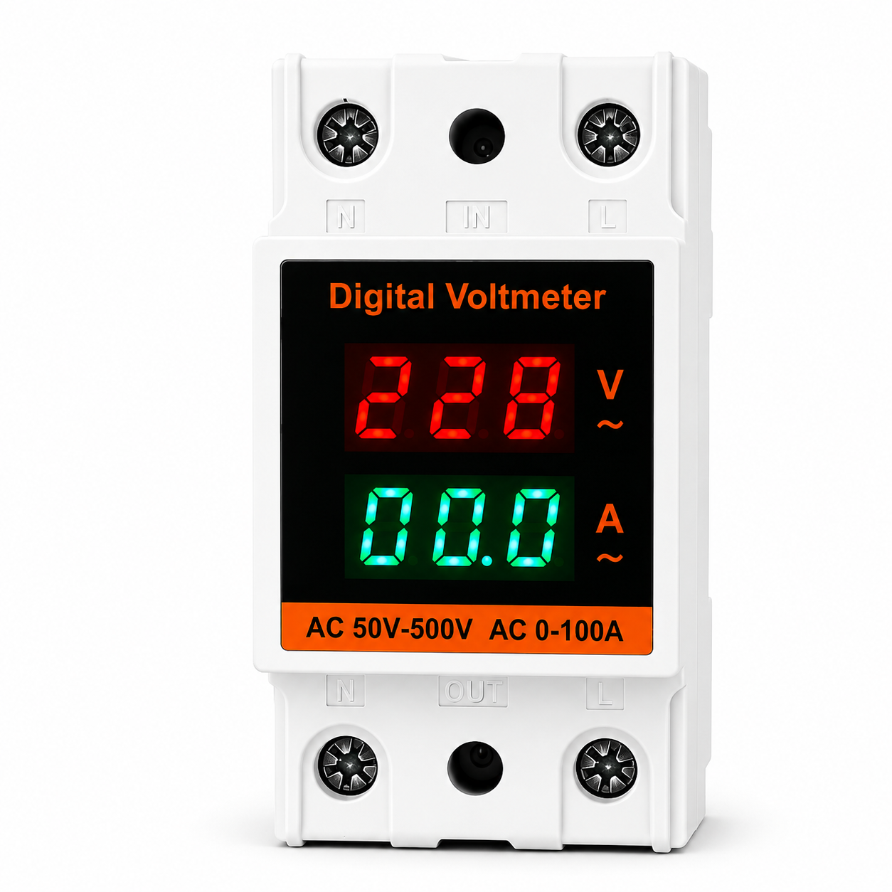 Triand Digital Voltmeter Ammeter, DIN Rail Mounting, AC 50V-500V, 0-100A, Dual Display with Voltage and Current Meter