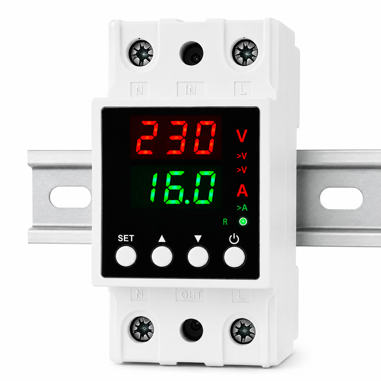 Triand DIN Rail Voltage and Ampere Protector, Over Voltage, Under Voltage and Over Current Protection, LED Display, Auto