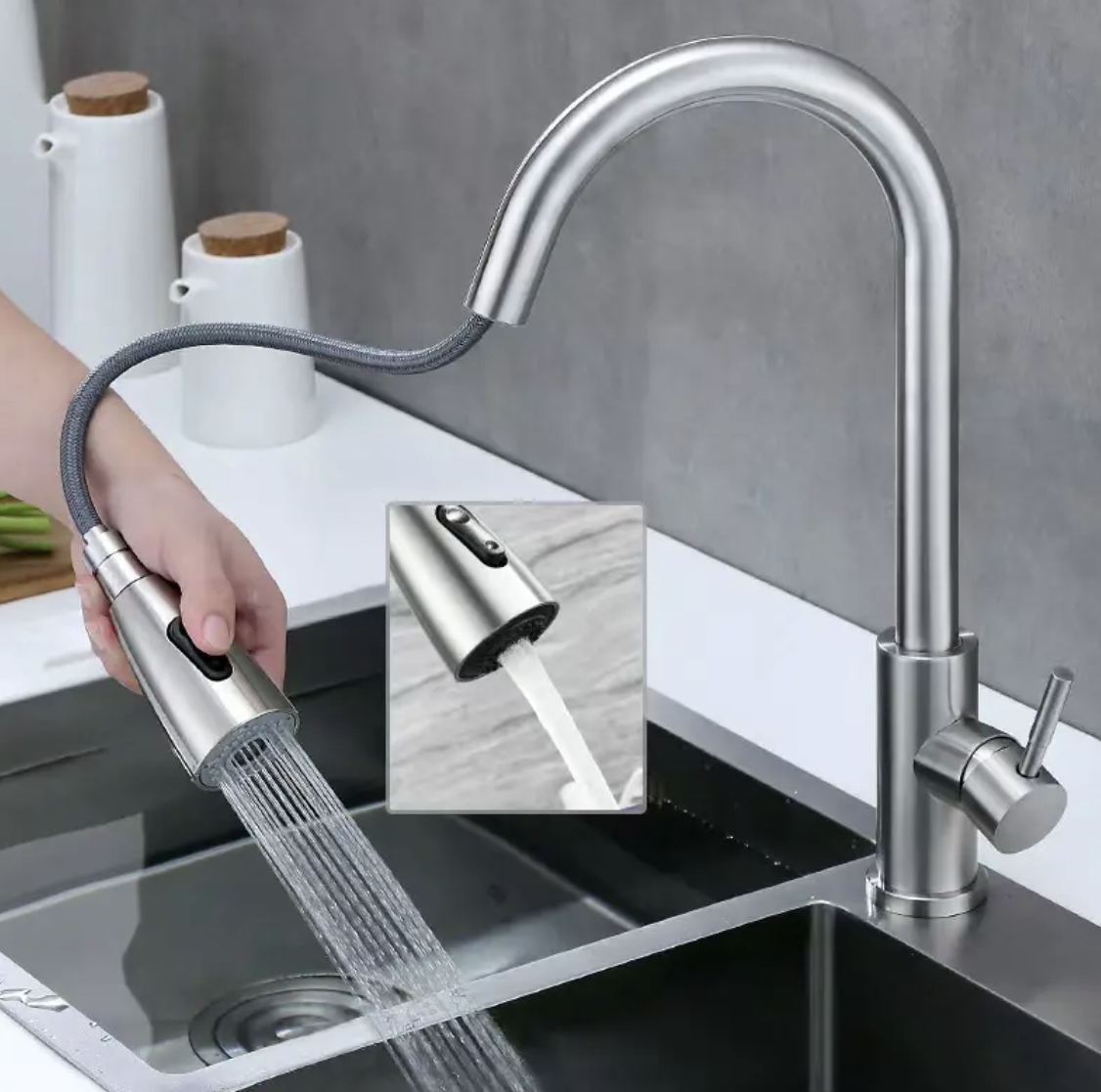 Triand Matte Silver Single Lever Hot and Cold Mixture Tap for Kitchen Faucets Kitchen Faucet Stainless Steel Water tap M