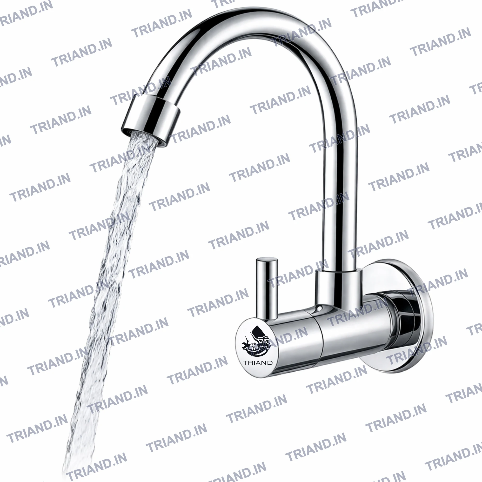 TRIAND Turbo Handle Sink Cock Stainless Steel Wall Mounted Kitchen Faucet | Mirror Chrome Finish | 360° Swivel Spout | H