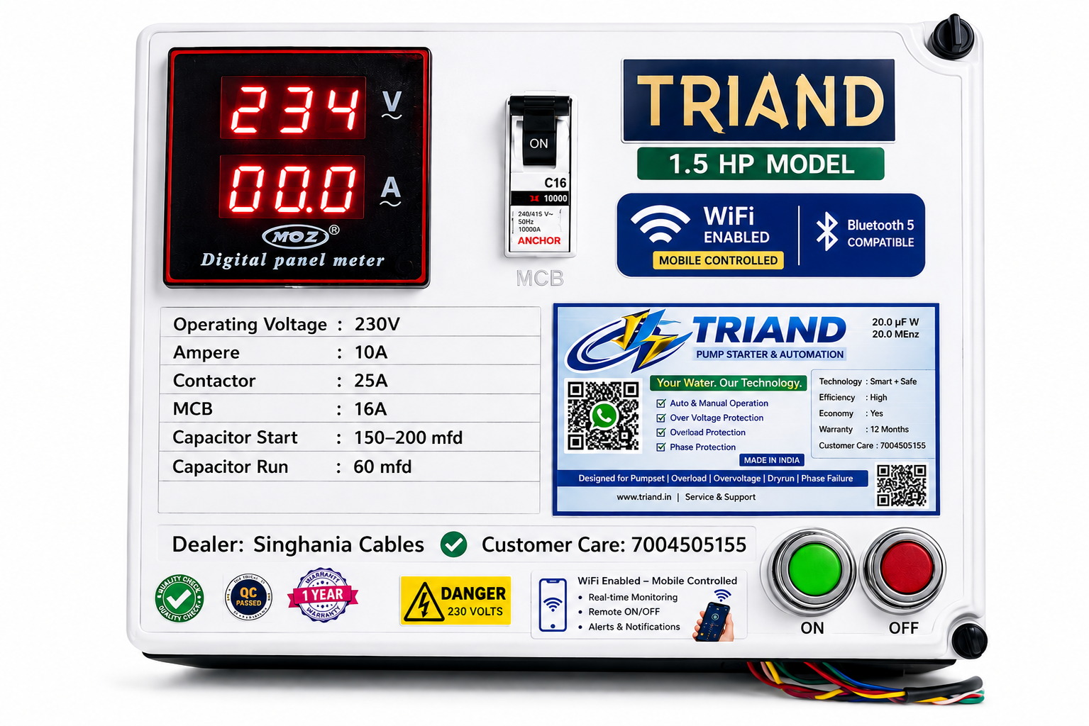 Triand Wifi Smart Automatic Digital Starter panal for Submersible Motor Pump 1.5 HP single Phase (1.5 HP SMART WIFI DIGI